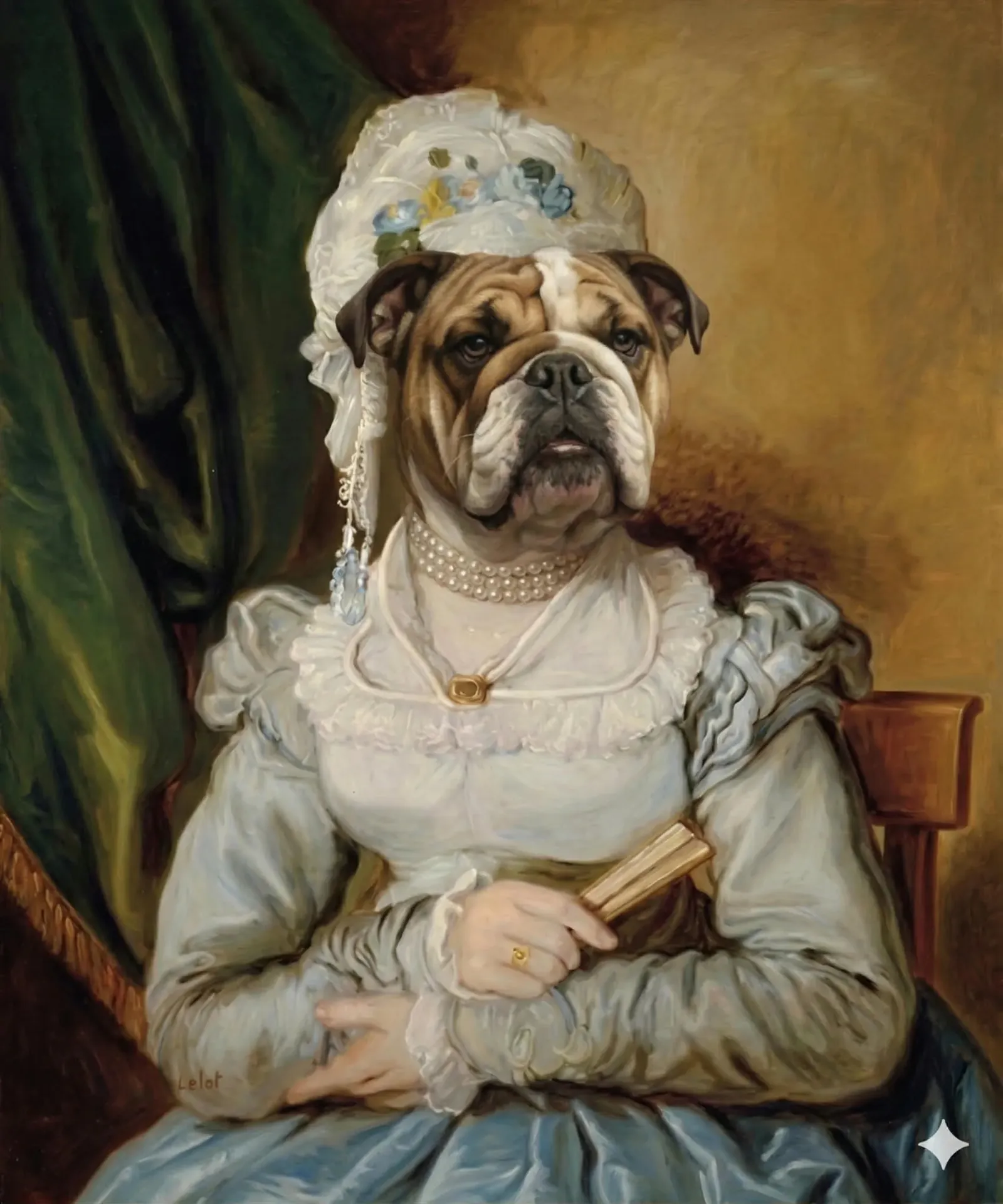 Portrait d'un bulldog anglais en costume d'époque